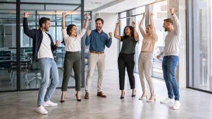 Fototapeta premium Happy Business Team Celebrating Success and Team Spirit in a Modern Office
