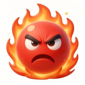 Angry red emoji face surrounded by burning hot flames