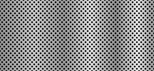 Silver metal perforated seamless pattern. Chrome steel grill surface with circular dots. © MandarinkaArt