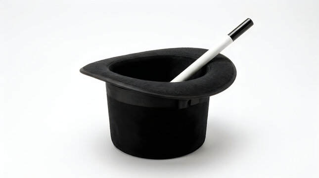 Black magic top hat with a white wand for a magician show illustration