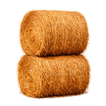 Two Bale Of Hay rolled isolated on transparent background.