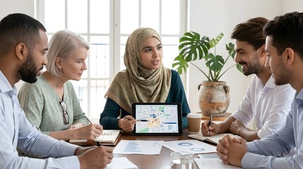 Fototapeta premium Diverse Professional Team Collaborating on Business Strategy During Group Meeting in Modern Office