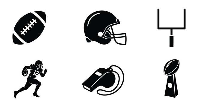 American Football Icons Vector Silhouette Set On White Background