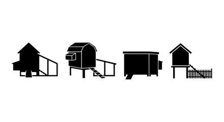 Chicken Coop Silhouettes, Farm Structures, Poultry House Icons, Rural Building Graphics © Mahir