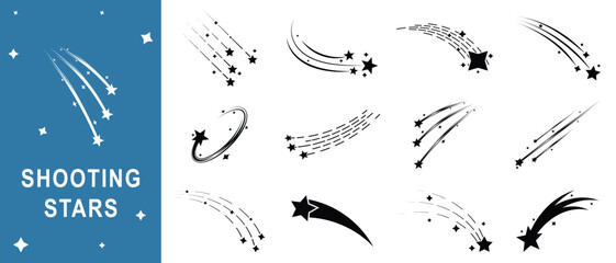 Abstract silhouette of shooting star. Shooting stars icon vector set. Icon of a shooting star. Eps 10. © U-Iconic