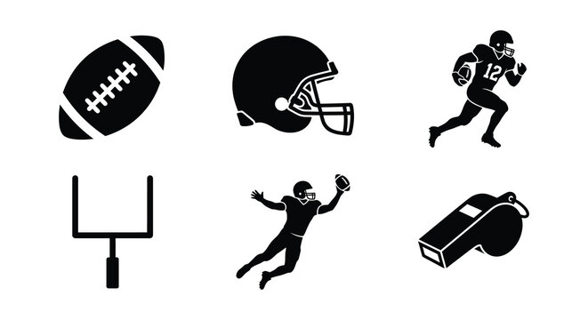 American Football Icons Vector Silhouette Set On White Background