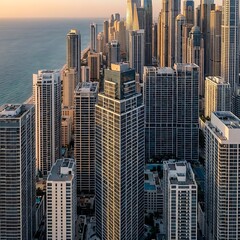 Obraz premium Vertical aerial view of dense modern skyscraper architecture