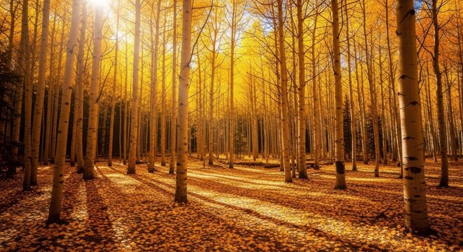 Golden Autumn Forest Dappled Sunlight