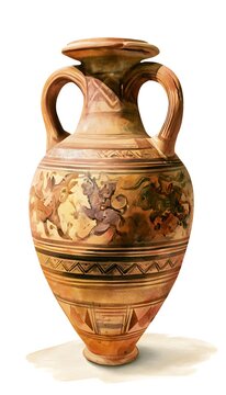 Ancient Amphora Illustration Mythical Creatures Earthy Tones Texture Minimalist Design Stock Image Artistic Concept