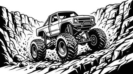 Monster Truck Off-Roading Canyon Illustration © Suris