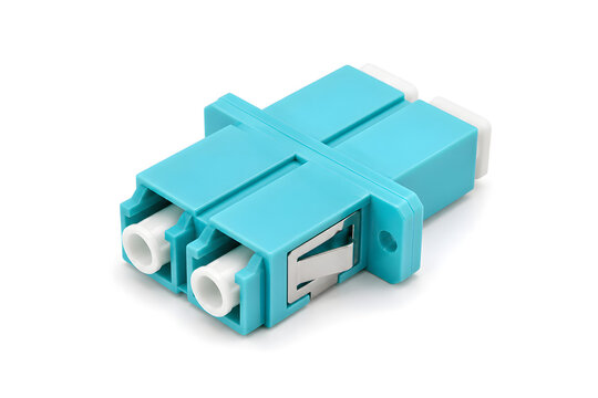 LC Duplex Fiber Optic Adapter Isolated on White Background