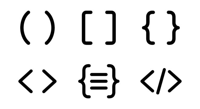 Typographic Brackets and Symbols, Coding and Programming Icons, Text Formatting Elements