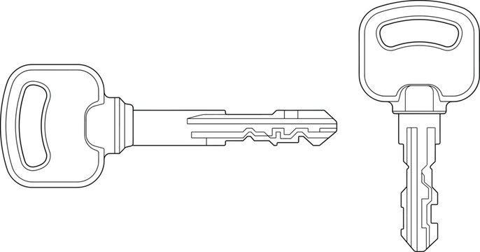 Door Key Line Art Illustration Set Horizontal and Vertical View Vector Design