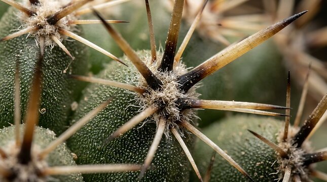 Extreme close up of sharp cactus spines on green succulent
