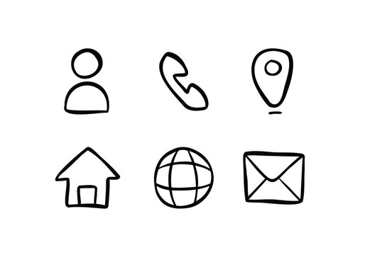 Outline hand drawn contact icon set