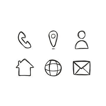 Sketch style doodle outline contact icon set