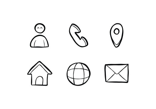 Profile contact home location email icon set outline doodle style
