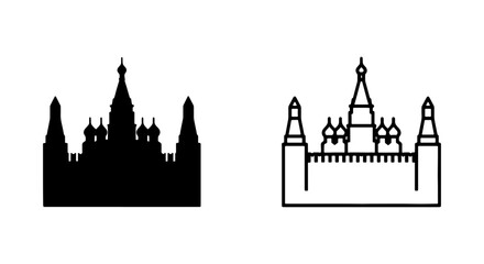 Fototapeta premium Russian Kremlin Landmark Icons, Moscow Architecture Silhouette, Travel Landmark Vector Art