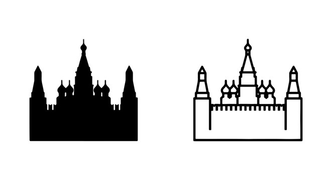 Russian Kremlin Landmark Icons, Moscow Architecture Silhouette, Travel Landmark Vector Art
