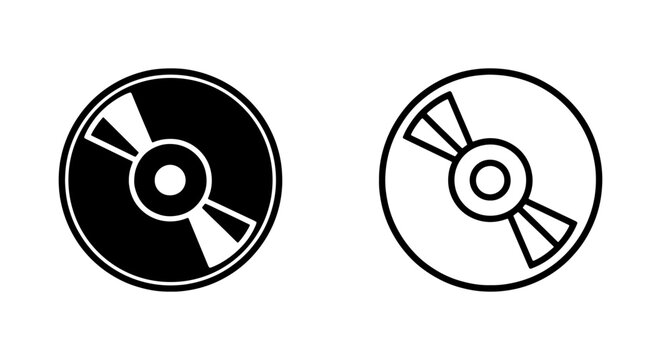 Compact Disc Icons, CD Symbols, Digital Media Storage, Audio Visual Data, Black and White Vector Graphics