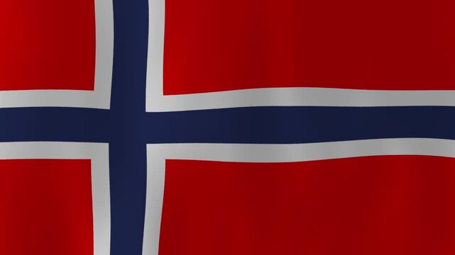 Realistic Norway flag waving full screen animation loop, Norwegian patriotic background and national symbol close up
