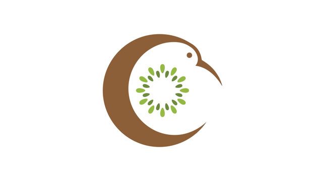 Kiwi bird fruit circle logo design.