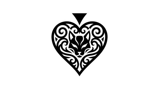Intricate spade symbol with ornate cat face filigree.