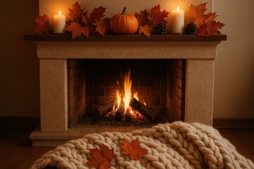Obraz premium Cozy autumn fireplace scene.