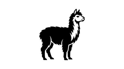 Fototapeta premium Solid black full body llama silhouette graphic.