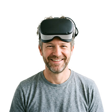 Smiling man with VR headset, png