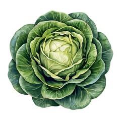 Fototapeta premium Fresh green cabbage head. Realistic watercolor botanical vegetable illustration.
