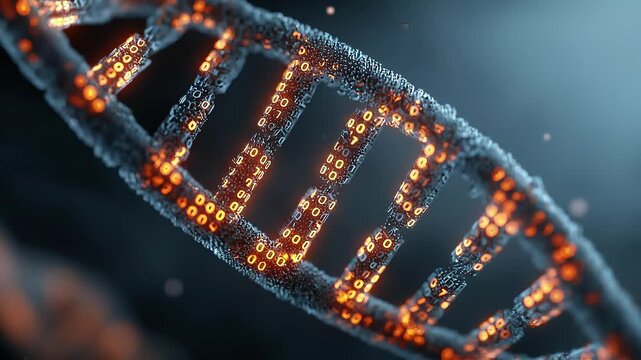 Glowing DNA Helix with Digital Data Particles