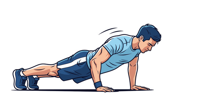 Vector illustration of a man performing a push up exercise for fitness training.