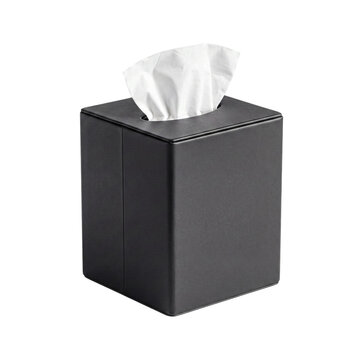Elegant black tissue box dispenser, a stylish home accessory for modern interior decor. Clean design.