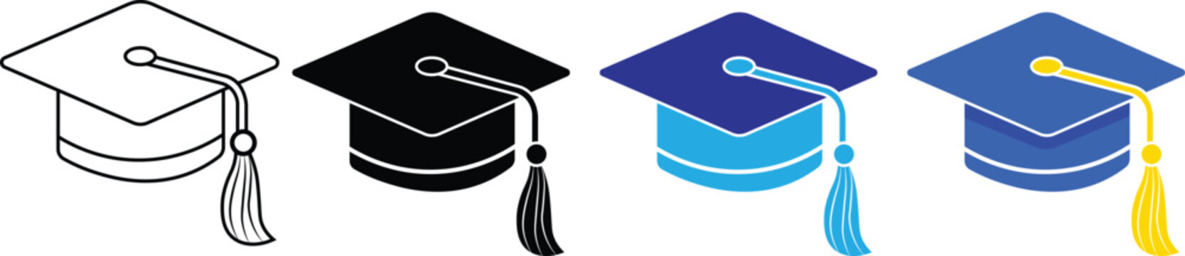 Graduation cap icon set vector collection featuring academic hat symbols for education school college and university design
