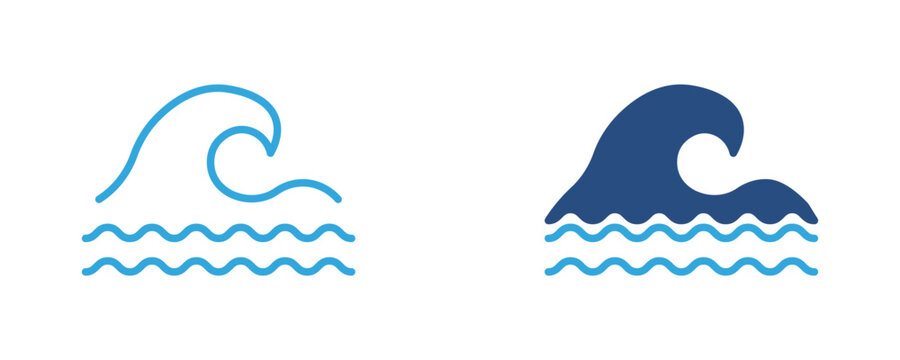 Ocean wave icon, sea wave, water symbol, marine nature, surfing, vector illustration