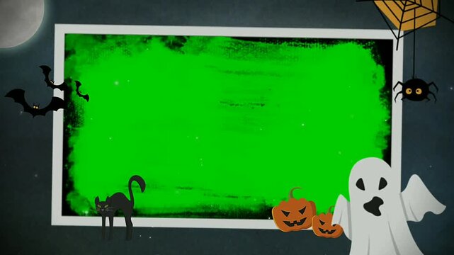 halloween photo frame on green. overlay animation haunted spooky. halloween photo frame with ghost.