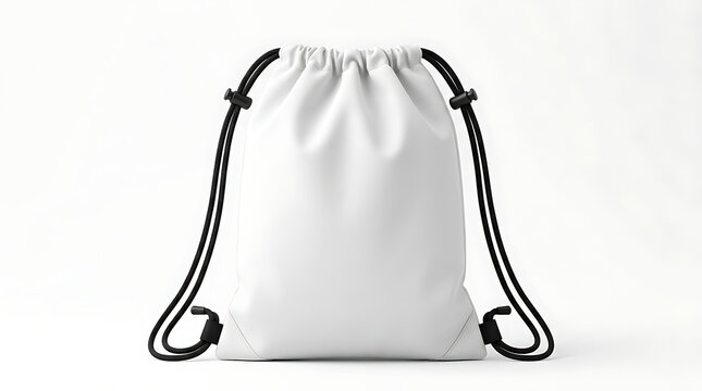 Blank white drawstring bag backpack mockup template isolated on white background