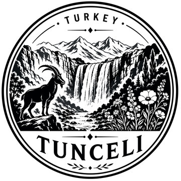 Tunceli Landscape Emblem with Ibex and Waterfall