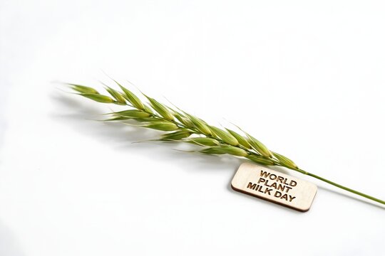 Green oat sprout with world plant milk day tag dairy free plant based