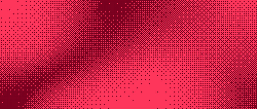 Neon red pixelated bitmap texture background with copy space. Retro pixel art, glitch dither pattern, 8 bit background. Fade pixel effect for video game backgrounds, abstract geometric overlay