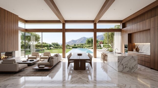  Luxury Modern Open Plan Villa Interior Design with Marble Kitchen and Scenic Pool View