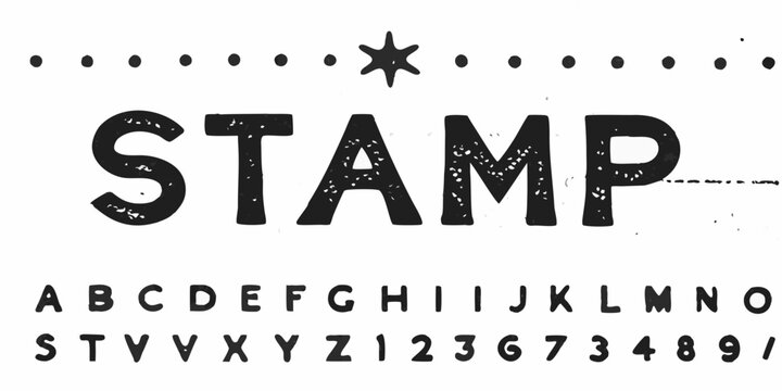 Hand Drawn Stamp Typeface Alphabet With Lettering And Numbers