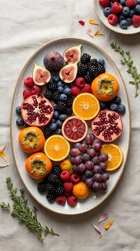 Assorted fresh fruits on a large oval serving platter.
