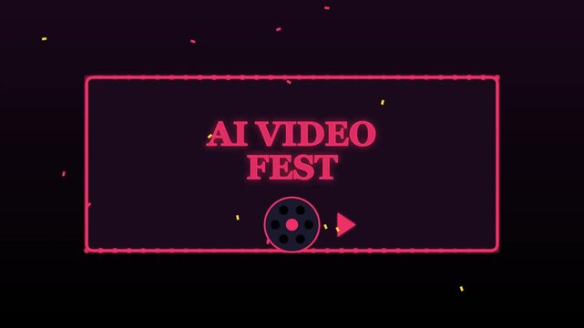 Ai fest neon motion title card with confetti celebration for digital media events and technology presentations animation 4k