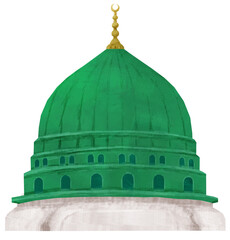 Obraz premium Hand Painted Green Dome of Al Masjid an Nabawi Illustration