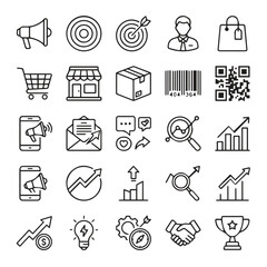 Fototapeta premium Digital marketing and business development icon set with marketing, business