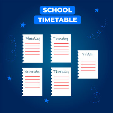 School timetable template, banner, vector illutration.	