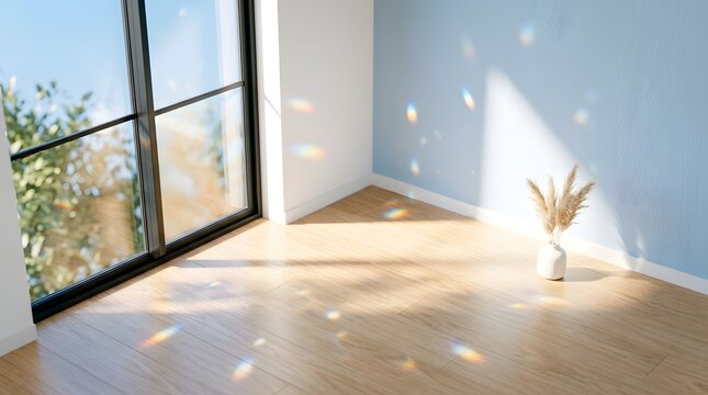 Bright Room with Window Sunlight and Rainbow Prisms