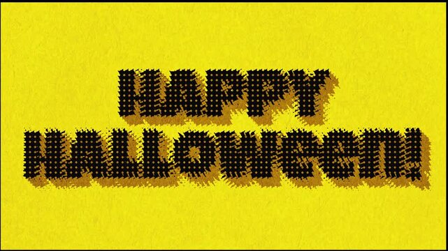 Happy Halloween! 4K high-quality animation using griddler effects on a textured yellow paper background. Concept of animated typography, bold titles, kinetic motion, seasonal content for the autumn.  